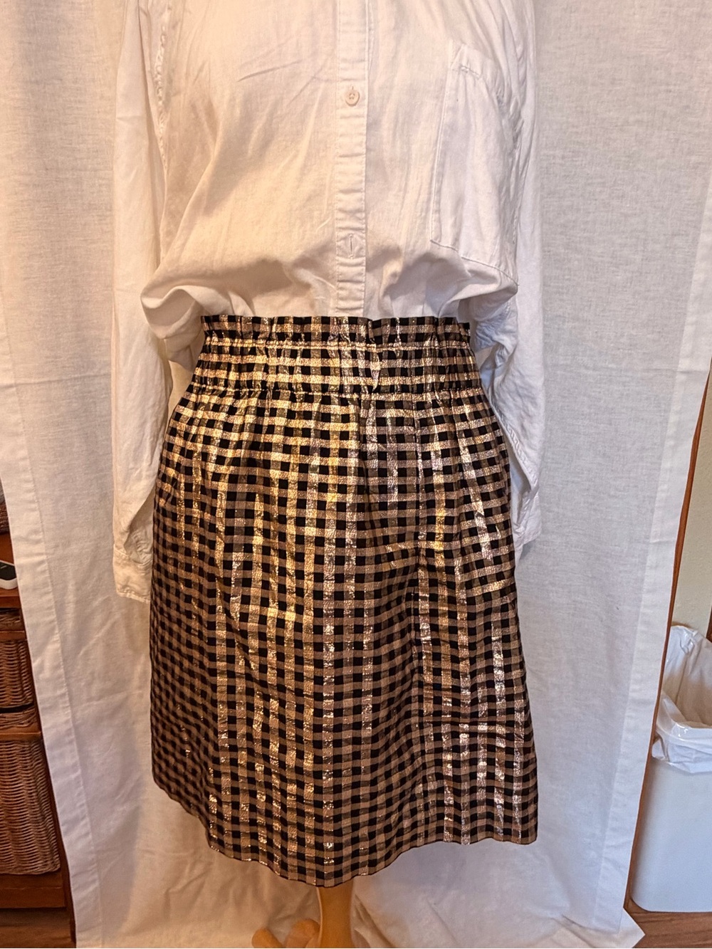 J. Crew Black and Gold Gingham A-Line Skirt